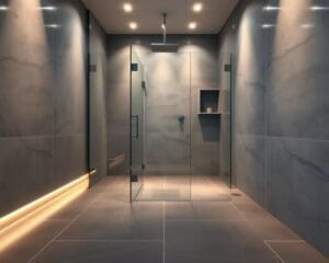 Een moderne badkamer met luxe tegels en inloopdouche